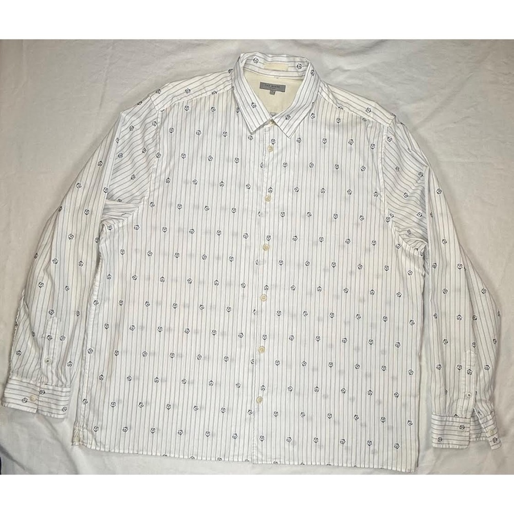 Ted Baker Marshes LS Stripe Flower Coupe Shirt White Men's Size 3XL (7)  - READ